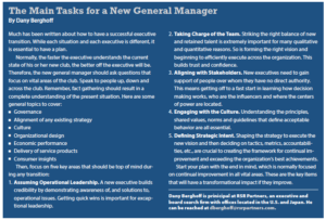 Tasks for a new general manager